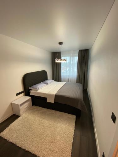 帕内韦日斯Parko 443的一间小卧室,配有床和地毯