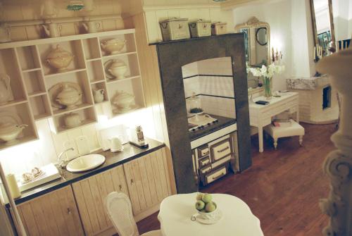 马斯特里赫特蒙雷威套房酒店的客房设有带水槽和炉灶的厨房
