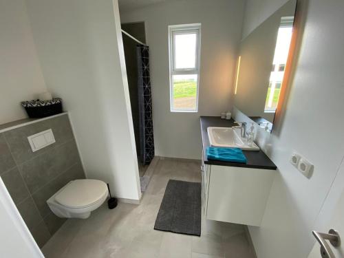 海拉Skeiðvellir Panorama house的白色的浴室设有卫生间和水槽。