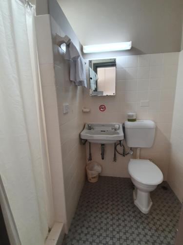 汤斯维尔阿伦酒店的一间带卫生间和水槽的小浴室
