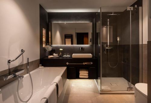 柏林柏林皇宫饭店的带浴缸、水槽和淋浴的浴室