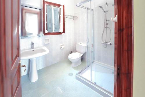 帕莱欧卡斯提撒Platakia Blu的浴室配有卫生间、盥洗盆和淋浴。