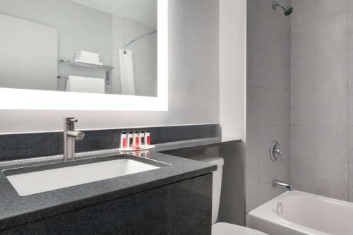 温莎温莎/道格尔速8汽车旅馆的一间带水槽和镜子的浴室
