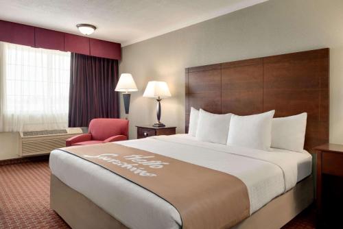 Whitmore Lake惠特莫尔湖最佳西方酒店的酒店客房设有一张大床和一张红色椅子。