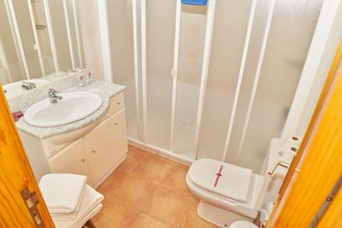 埃尔米瓜皮内罗农场公寓的一间带卫生间和水槽的浴室