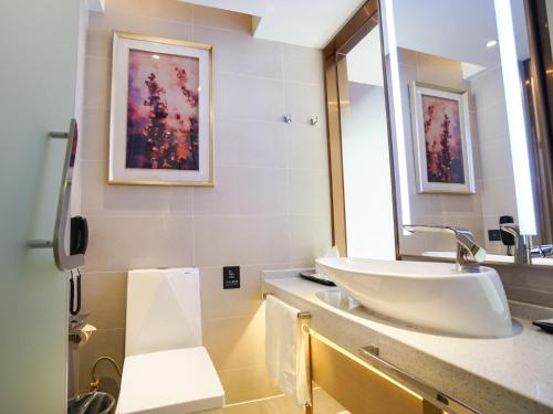 荆门Lavande Hotel Jingmen Planet World City的一间带水槽和镜子的浴室