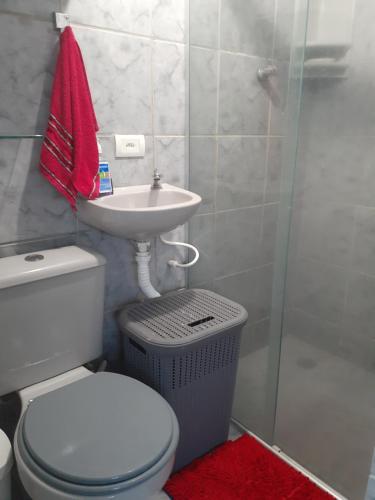 累西腓Apartamento Centro de Convenções的浴室配有卫生间、盥洗盆和淋浴。