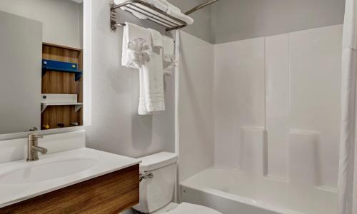 GeorgeMicrotel Inn & Suites by Wyndham George的一间带水槽、卫生间和淋浴的浴室