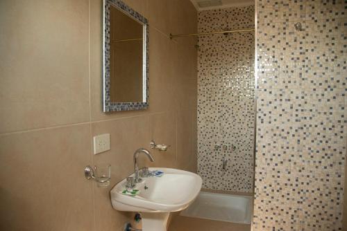坎帕纳莫拉达套房酒店的一间带水槽和淋浴的浴室