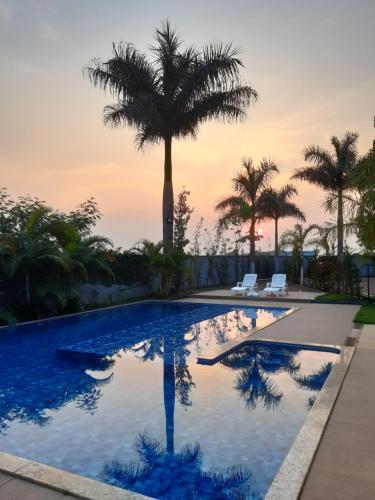 波多韦柳L´acordes Hotel的一座棕榈树环绕的游泳池