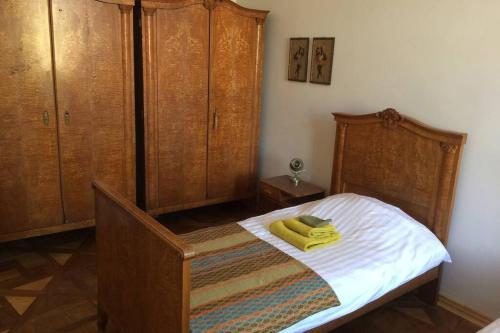 普热梅希尔Przemysl stylish apartment的一间小卧室,配有一张带木柜的床