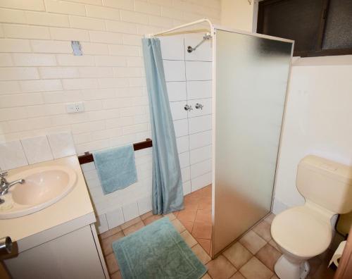 德纳姆野外景致别墅的带淋浴、卫生间和盥洗盆的浴室