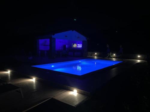 科佩尔Villa Santoma Hill的黑暗中带灯光的大型游泳池