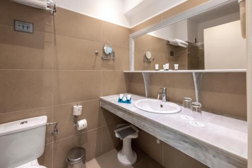 斯科拉斯卡拉酒店的一间带水槽、卫生间和镜子的浴室