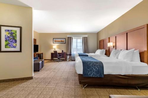 布达布达康福特套房酒店的酒店客房设有一张大床和一间客厅。