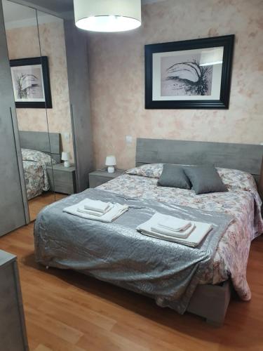 佩鲁贾Appartamento Tilli的一间卧室配有一张床,上面有两条毛巾