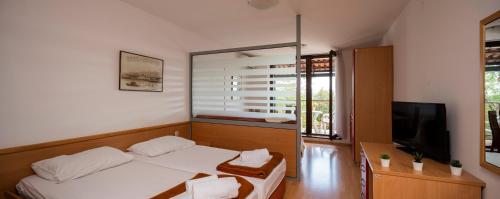卡尼卡Apartments Hostin Roža Duga Uvala的一间卧室配有一张床和一台平面电视