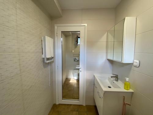 大特尔诺沃Coziness and comfort in the Old Town的白色的浴室设有水槽和镜子