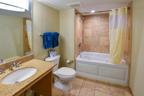 默特尔比奇Deluxe Ocean Front Two-Bedroom Condo in Sandy Beach Resort的一间带水槽、卫生间和淋浴的浴室