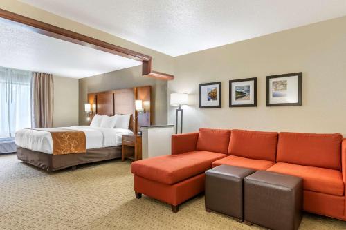 康斯托克公园大急流城北康福特套房酒店的酒店客房,配有床和沙发