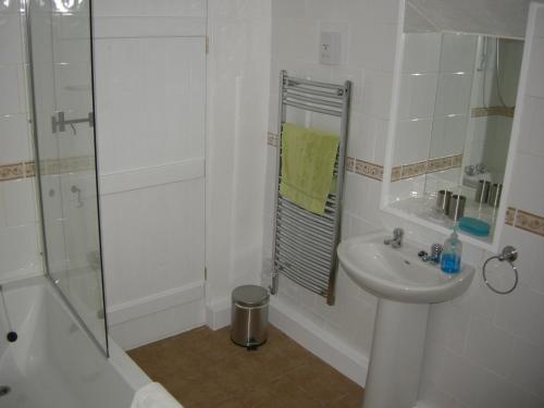 波洛克Lovelace的带淋浴和盥洗盆的白色浴室