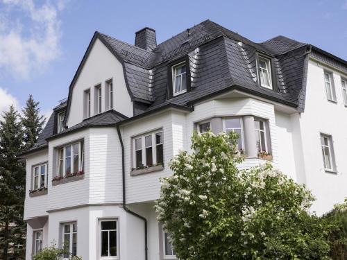 巴德斯特本齐格弗里德别墅酒店的黑色屋顶的白色房子