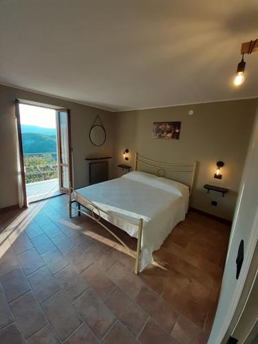 ParetoCascina Merlo Country House的一间卧室设有一张床和一个大窗户