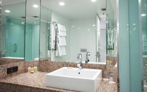 霍巴特霍巴特大臣酒店的浴室设有白色水槽和镜子
