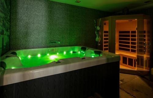雷克罗塞Refuge Le Marcheuson的绿色的浴缸,位于带绿色墙壁的房间里