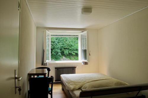费尔茨巴赫Hotel Cafe Seeblick的一间卧室设有一张床和一个窗口