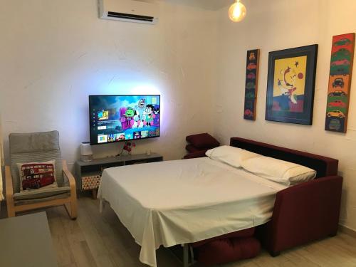 福恩吉罗拉La Casa de la Higuerita的一间卧室配有一张床和一台平面电视