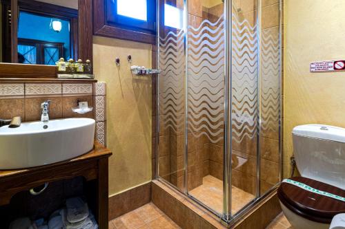 米克隆科利奥Studio Iviscos的带淋浴和盥洗盆的浴室