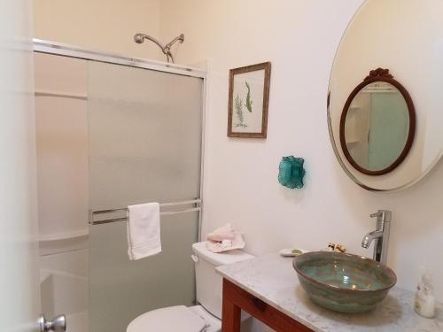 马里波萨优胜美地帕雷森斯住宿加早餐旅馆的一间带水槽、卫生间和镜子的浴室