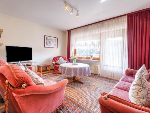 梅德巴赫Apartment with terrace in Sauerland region的客厅配有两把椅子和电视