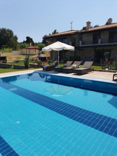 克里皮吉Villa Sandra的庭院里的一个蓝色海水大型游泳池