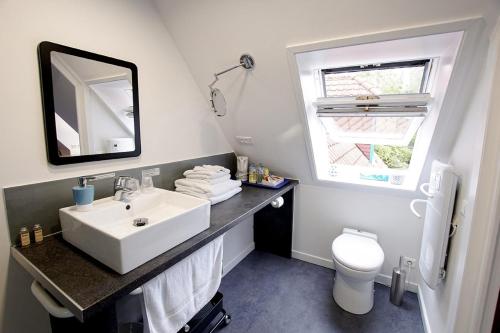 阿斯克新城阿拉梅松都合容酒店的一间带水槽、卫生间和镜子的浴室
