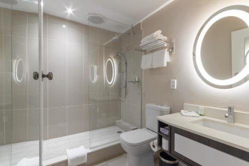 约翰内斯堡Holiday Inn - Johannesburg Sunnyside Park, an IHG Hotel的浴室配有卫生间、淋浴和盥洗盆。