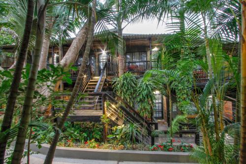 圣卢西亚乌姆利洛酒店的棕榈树度假村前方