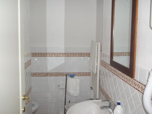 锡耶纳阿尔杜波特住宿加早餐旅馆的一间带水槽、镜子和卫生间的浴室