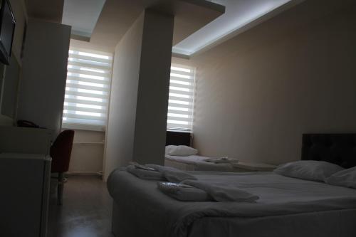 安卡拉阿布罗内卡提贝酒店的带2扇窗户的客房内的2张床