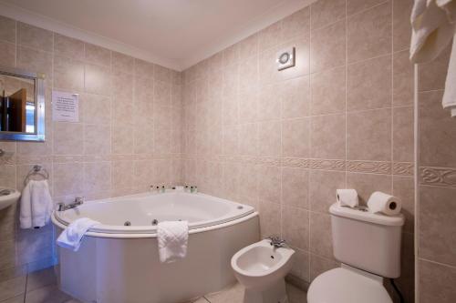 斯凯格内斯南部风景公园酒店的带浴缸、卫生间和盥洗盆的浴室