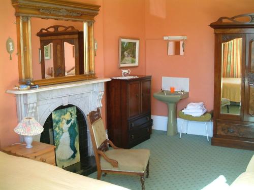 邓莱里克莱蒙特之家旅馆的客房设有带镜子和水槽的壁炉。