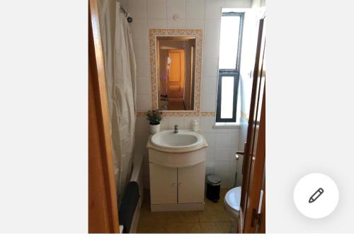 蒙蒂茹Wonderful apartament Lisbon的一间带水槽和镜子的浴室