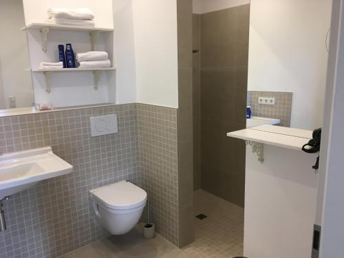 奥登塔尔Großzügiges Appartement -ruhig und doch zentral的一间带卫生间和水槽的浴室