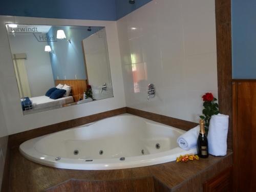 恩卡纳西翁Terwindt Hotel的带浴缸的浴室和大镜子