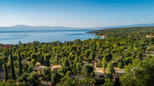 奈维斯Aminess Gaia Green Villas的享有城镇和湖泊的正面景色
