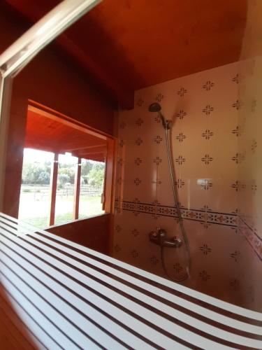 波亚里什新镇Quinta no Pinhal的墙上带淋浴的浴室