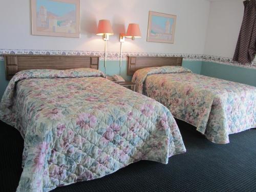 奥德萨敖德萨经济型旅馆的酒店客房设有两张床和两盏灯。