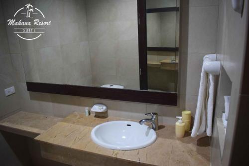 通苏帕Suite Makana #403的一间带水槽和镜子的浴室