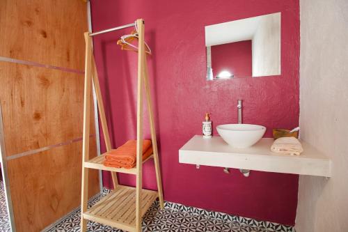 库埃纳瓦卡Hermosa Suite Privada en Casa Holística的一间带水槽和镜子的浴室